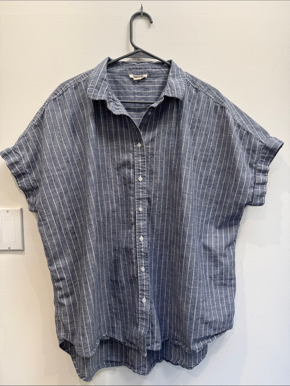 Goodthreads Navy Blue Vertical-Stripe Short-Sleeve Button-Down Shirt